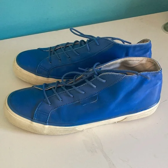 Superga Blue Leather Casual Sneakers Size 42Men’s 9 Womens 10.5 Lace Up Shoes